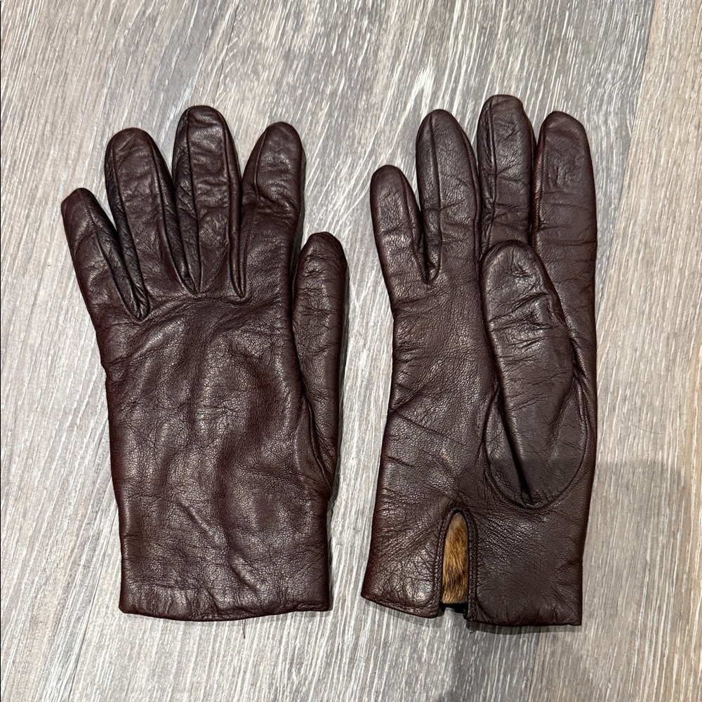 Women’s Brown Leather gloves with rabbit fur lining